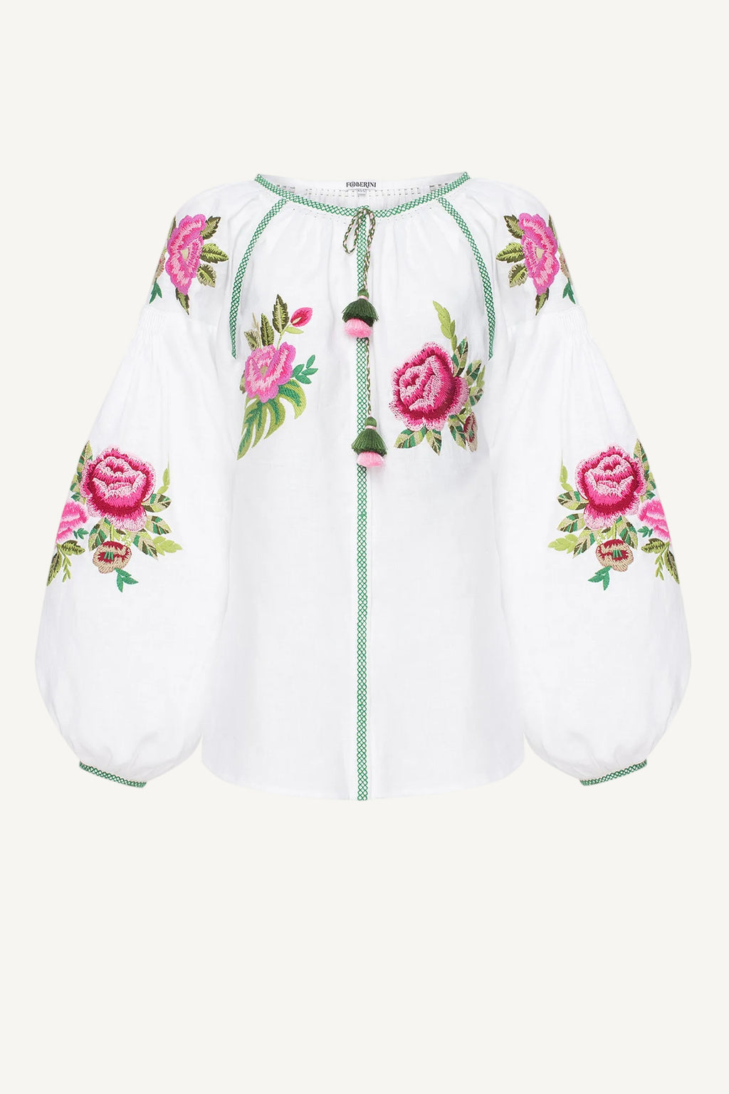 Foberini, Ukrainian vyshyvanka embroidered blouse, white, floral motif, hand-embroidered