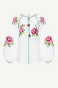 Foberini, Ukrainian vyshyvanka embroidered blouse, white, floral motif, hand-embroidered
