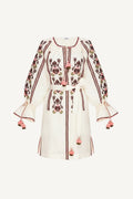 White dress with intricate red and pink embroidery BLOUSE ROUMAINE SHOP
