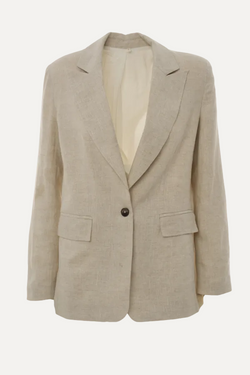 Embroidered wool coat, beige, linen, hand-embroidered – styled look