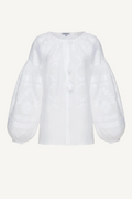 Foberini, Ukrainian vyshyvanka embroidered blouse, white, linen, geometric motif, hand-embroidered