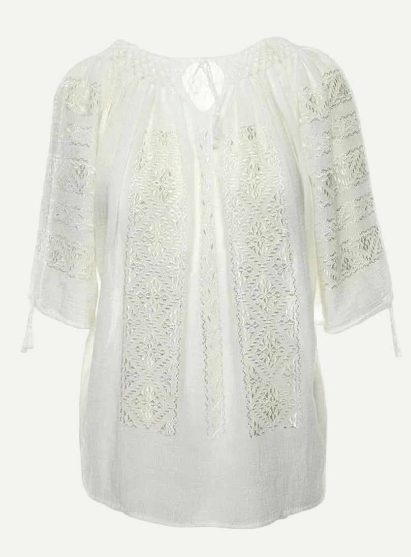 Authentic handmade Romanian blouse, floral motif, hand-embroidered