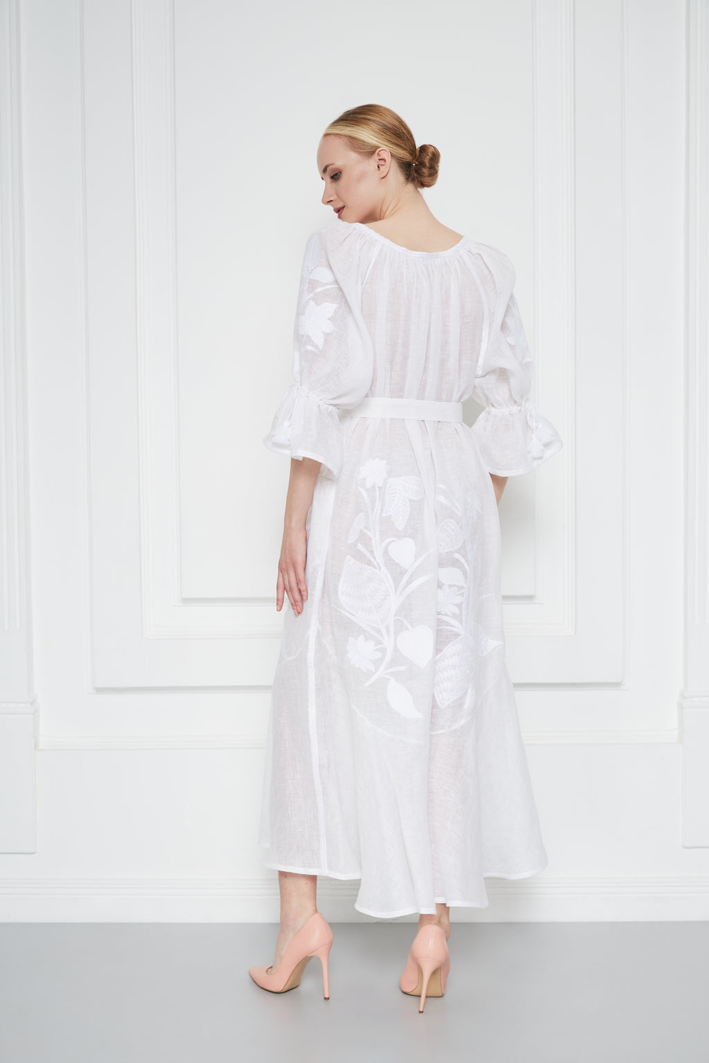 Foberini, Embroidered dress, white, floral motif, hand-embroidered – view 9