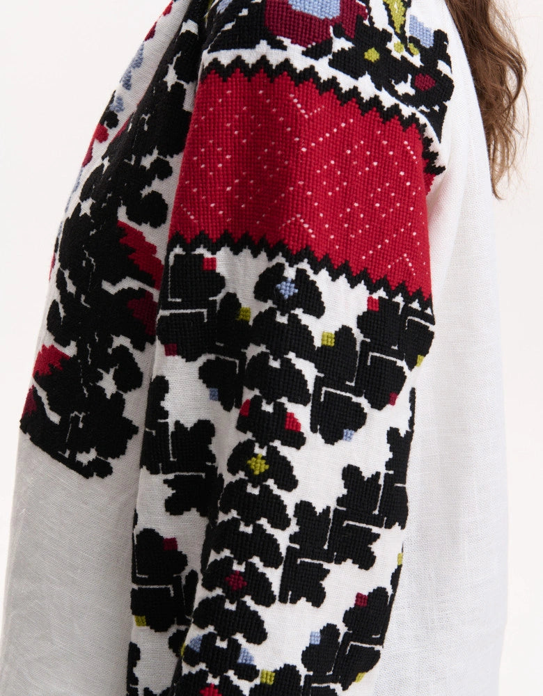 Linen Embroidered Folk Pattern Blouse Hand Made “Borshchiv Festive”