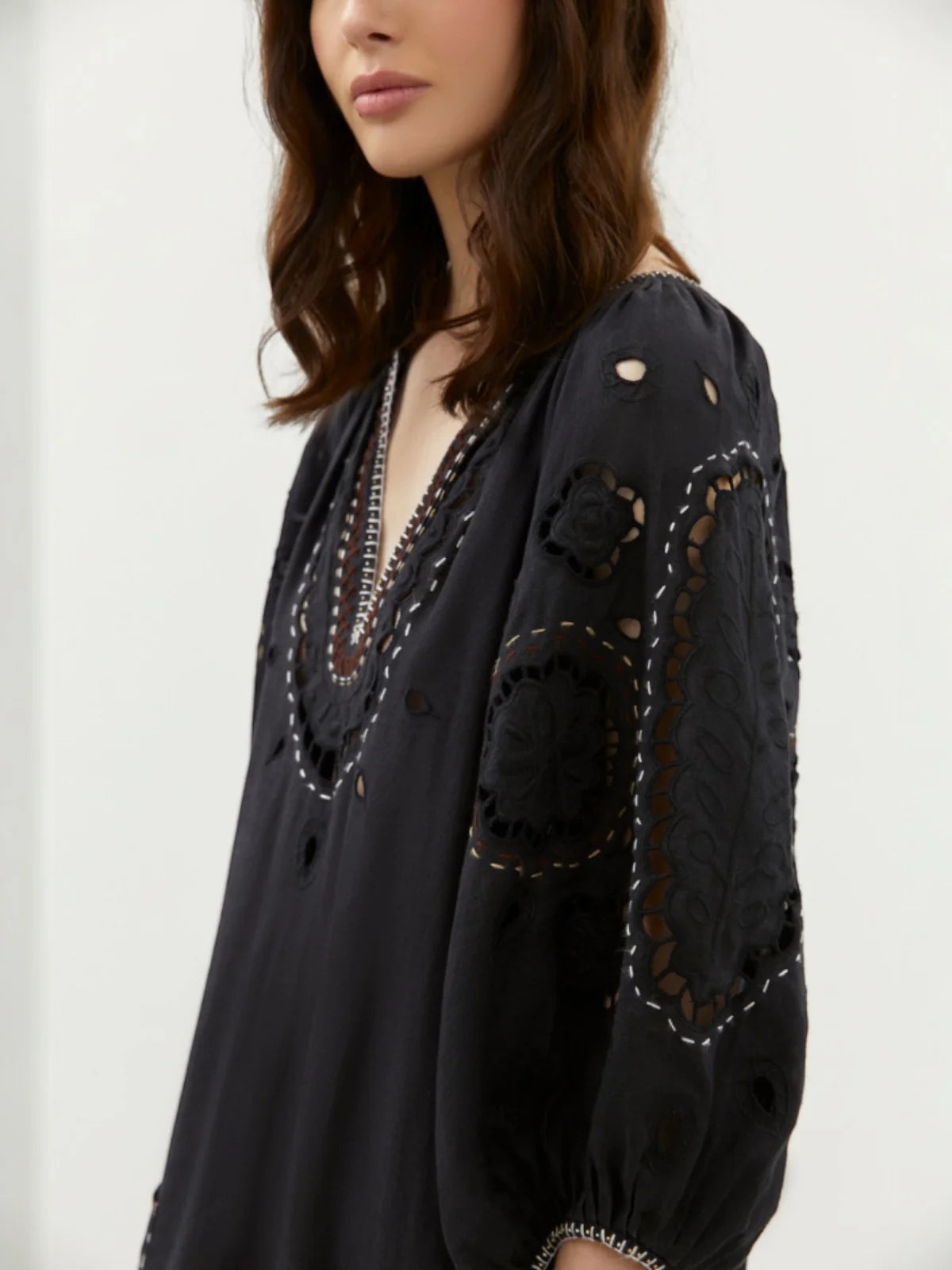 Merezhivo short dress in Black 24k beads embellished