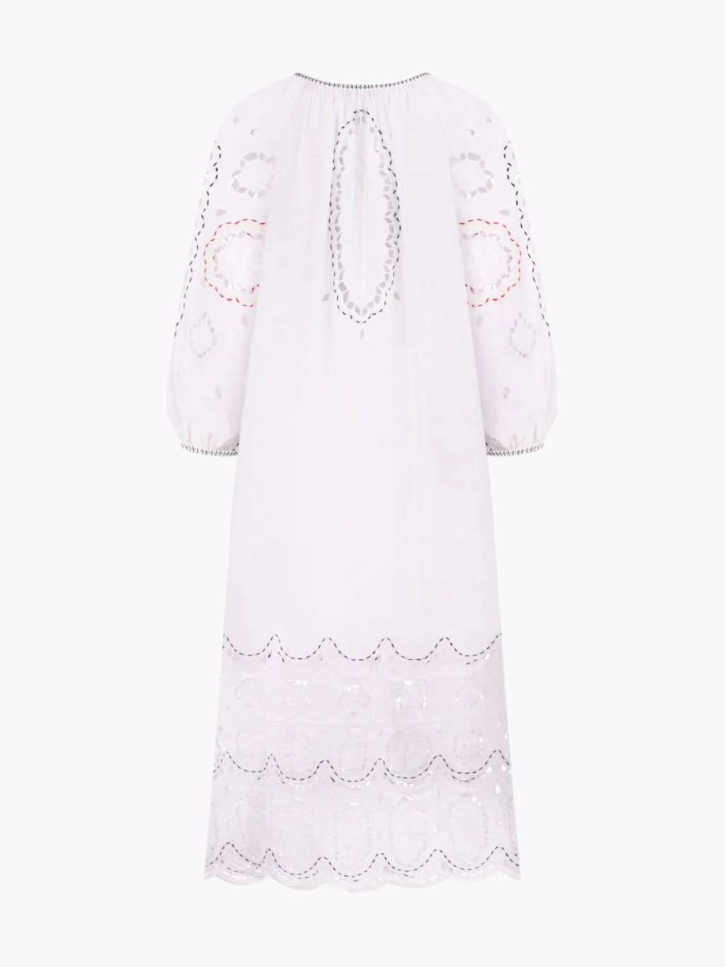 Merezhivo white linen maxi dress – Richelieu sleeve detail