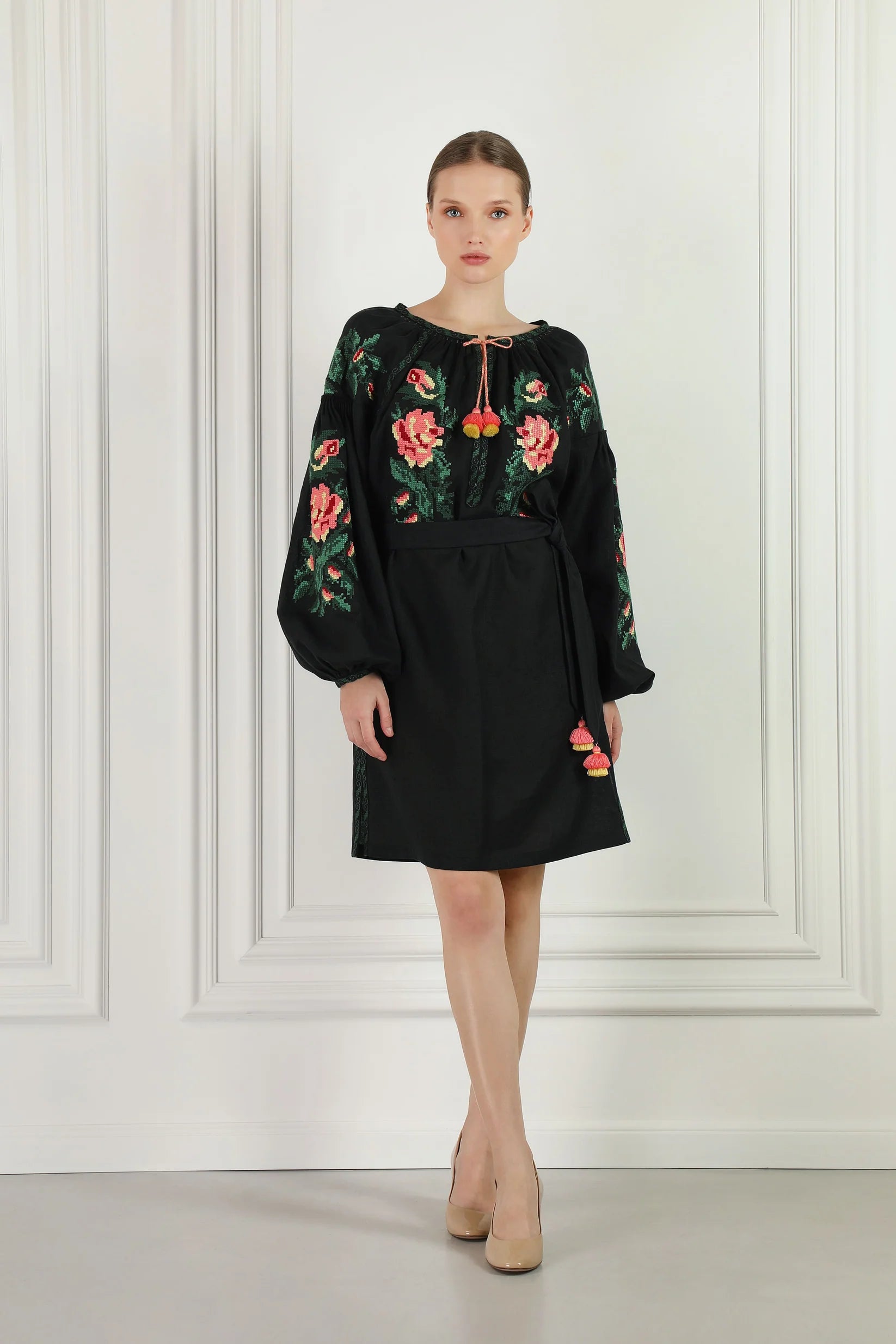 Miroslava Black Embroidered Mini Dress
