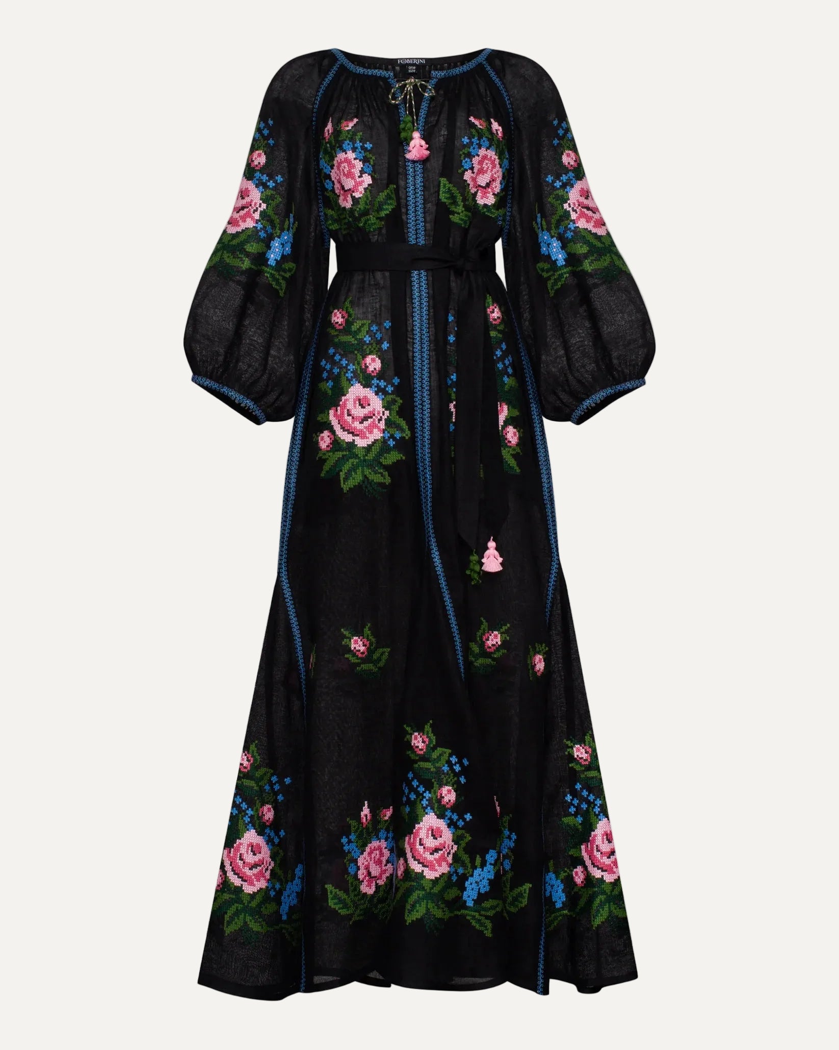 Evelyn Floral Embroidered Black Dress –