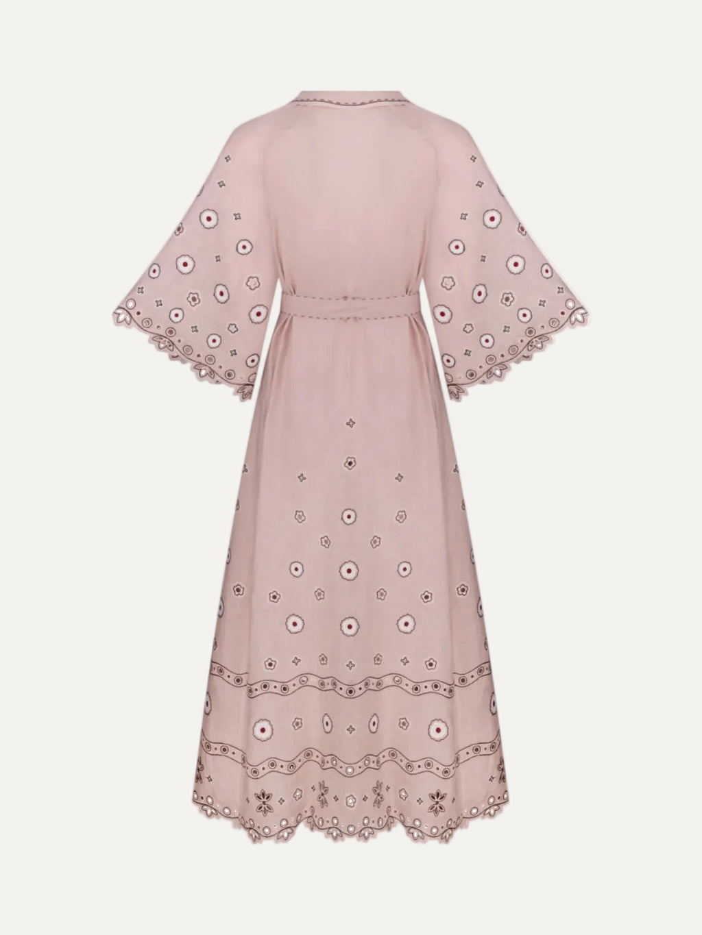 Model wearing the Glass House powder pink linen maxi dress