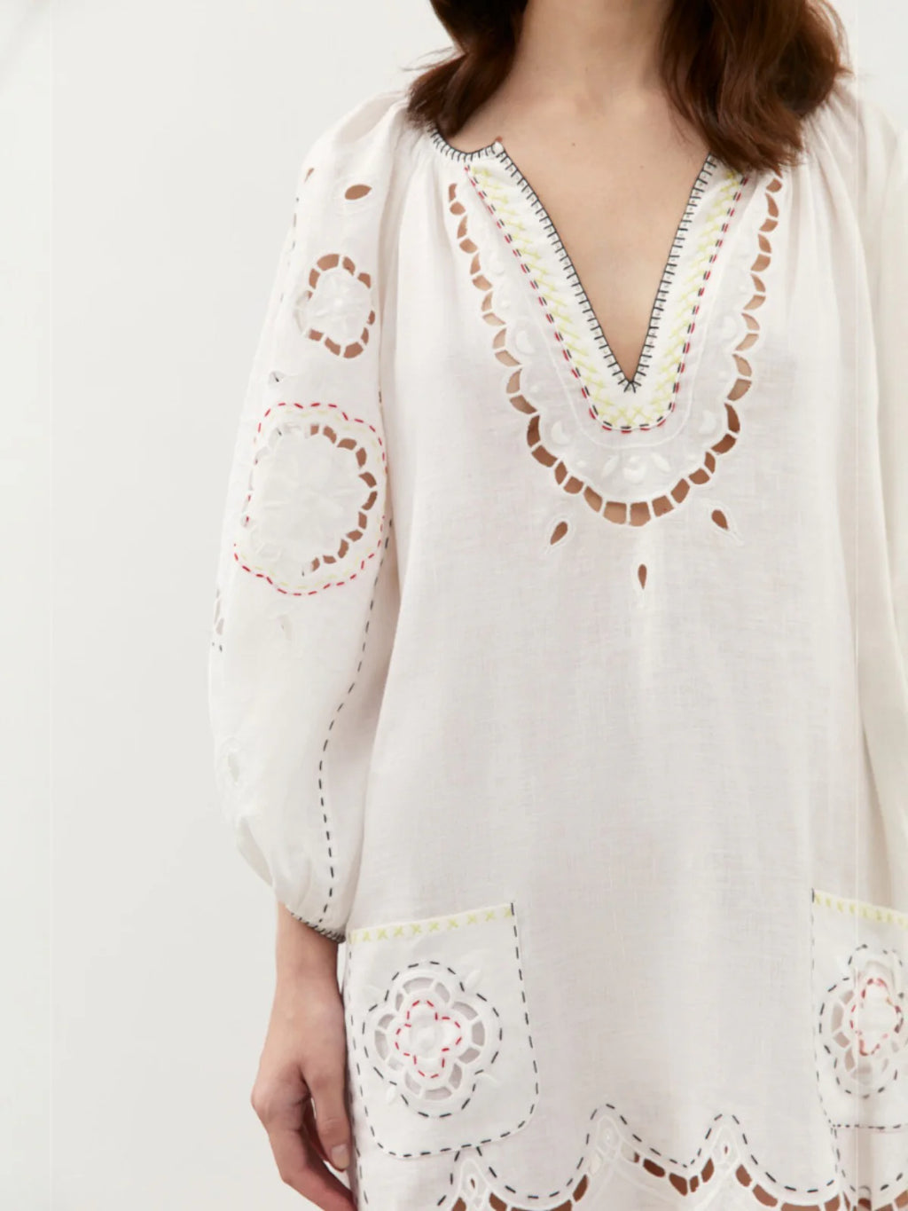 Merezhivo white linen maxi dress – embroidered hemline detail