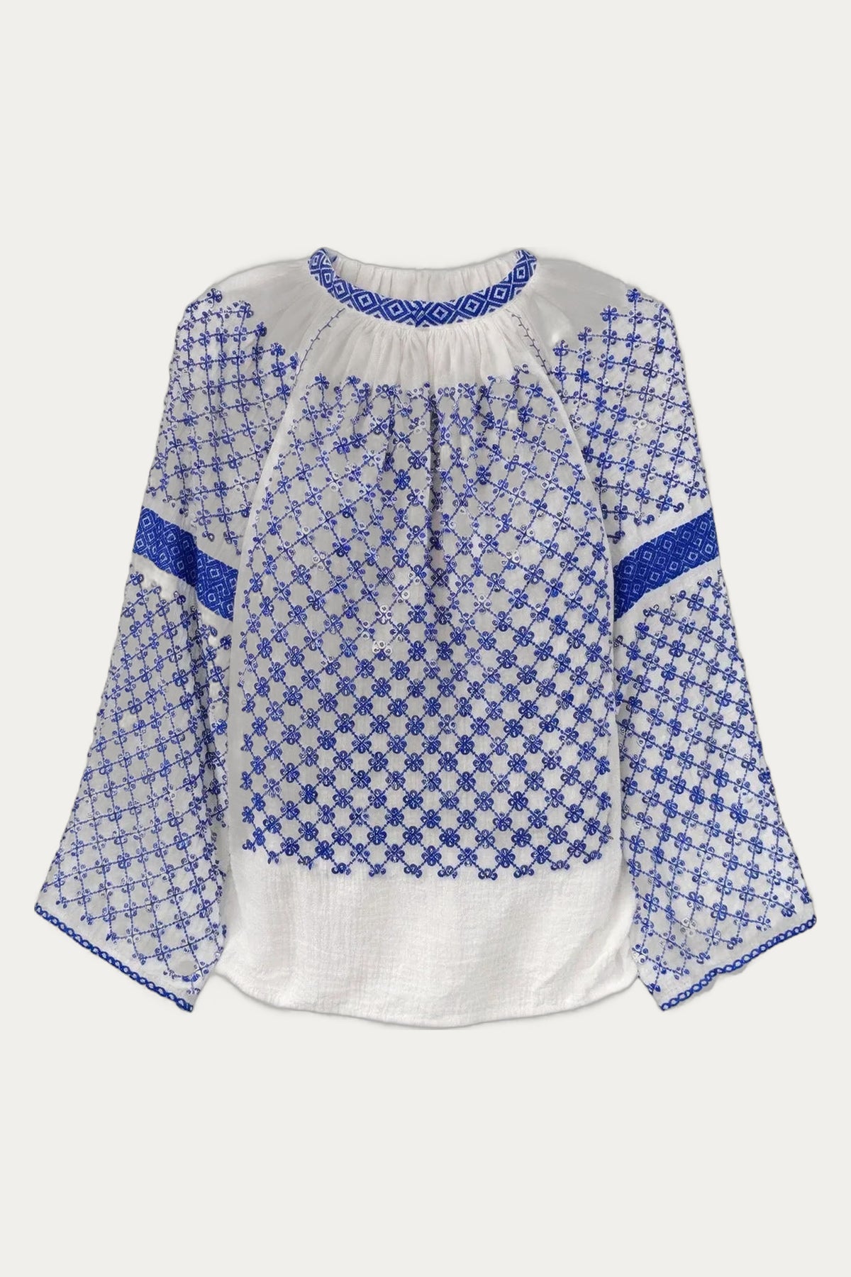 Blue Sequin Romanian Blouse by Artizanat Mehedinți