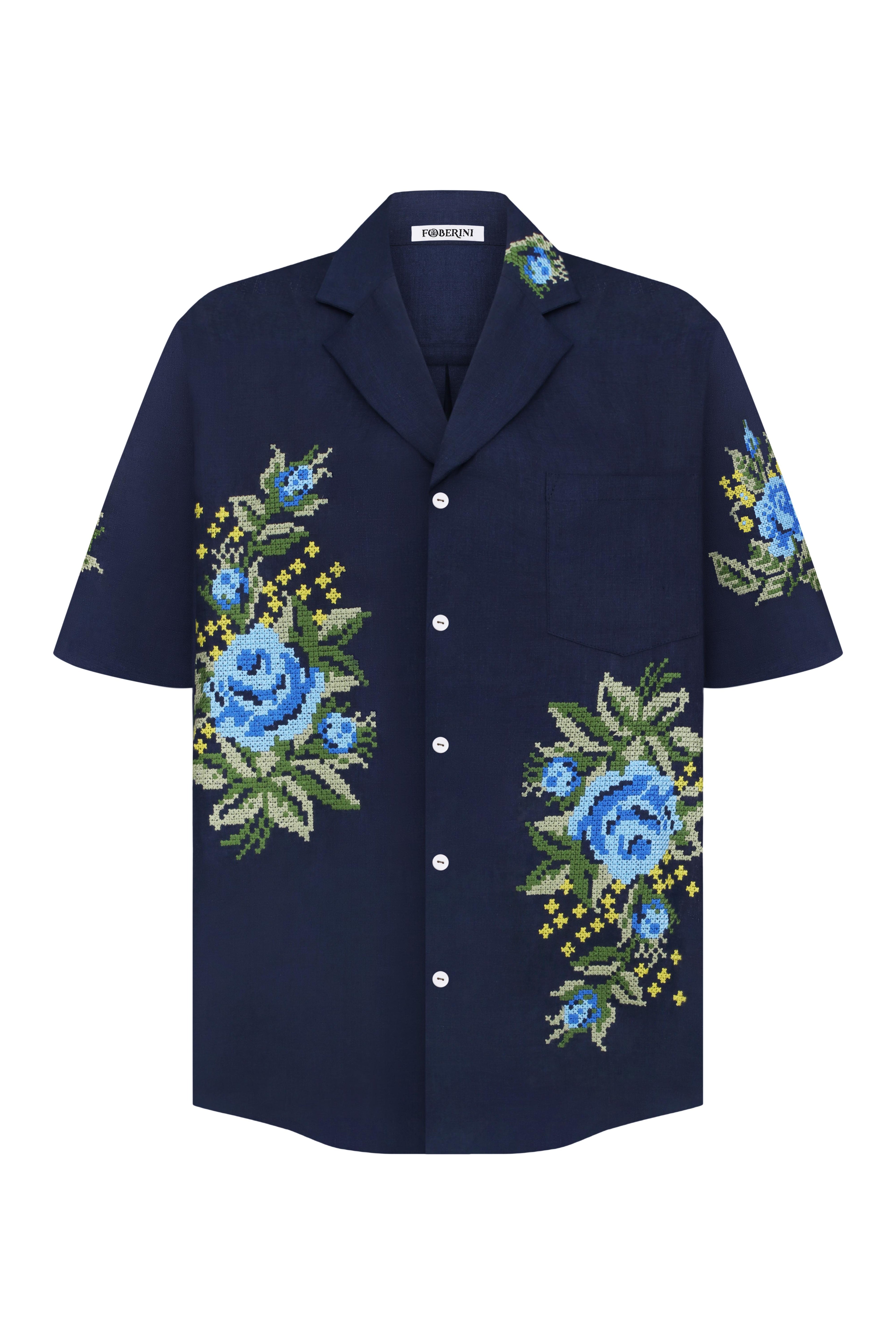 Enej Linen Floral Embroidered Shirt