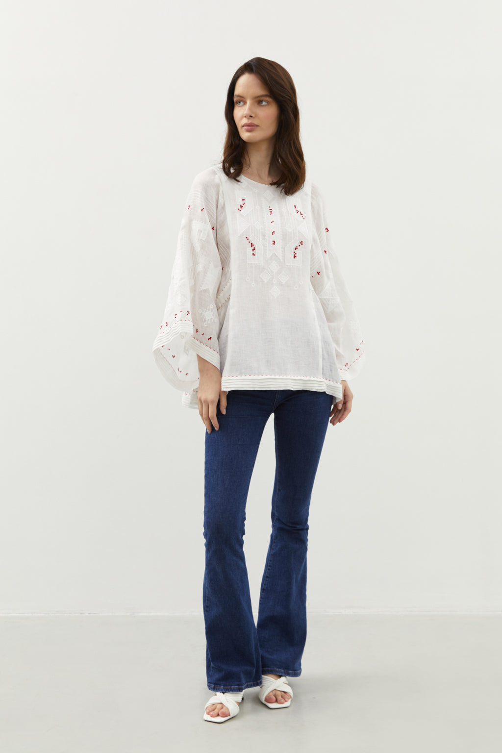 Braille  Embroidered Blouse in White