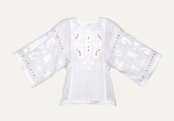 My Sleeping Gypsy, Authentic handmade Romanian blouse, white, linen, geometric motif, hand-embroidered