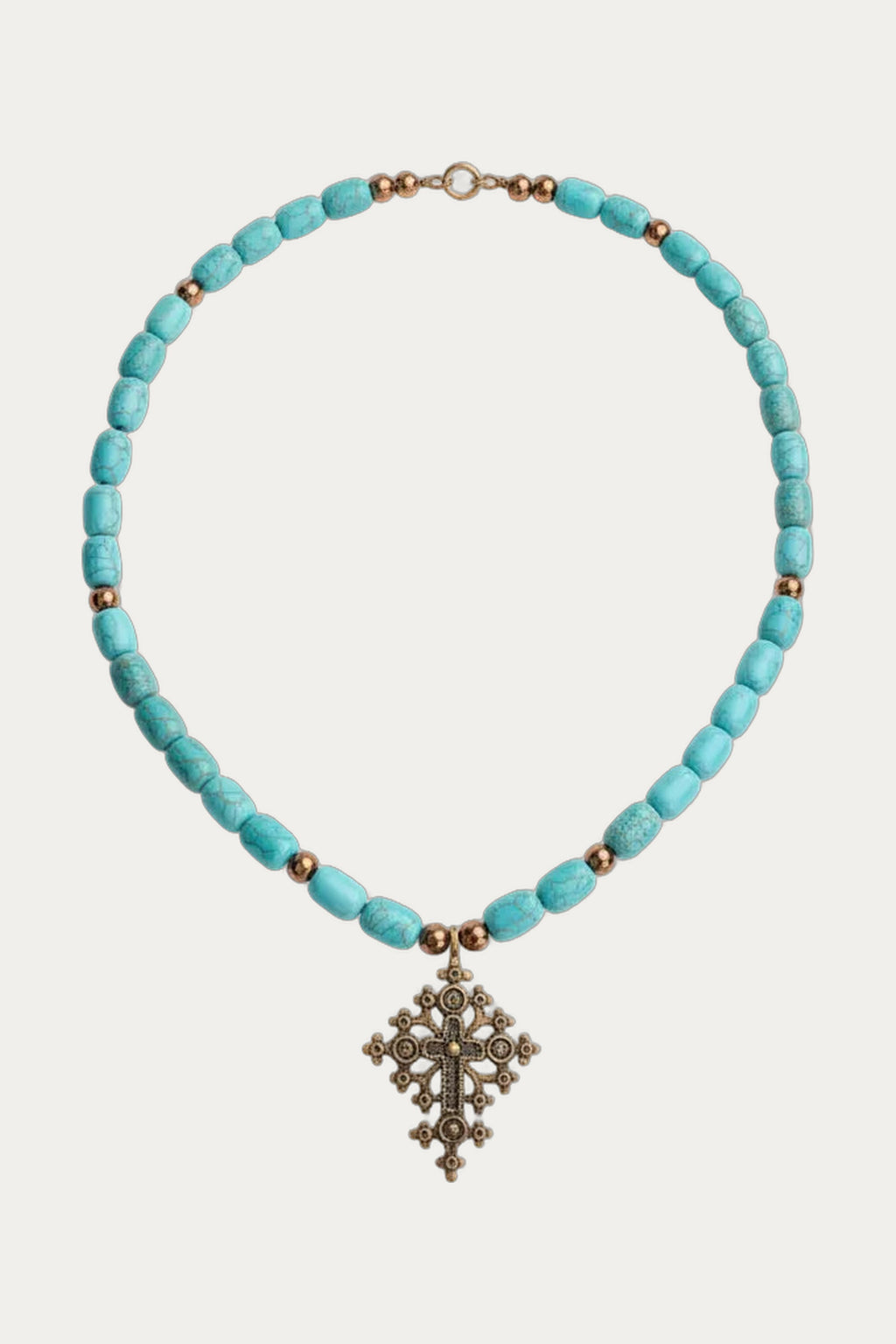 Bronze Cross Pendant & Turquoise Howlite Beaded Necklace by Koza Dereza