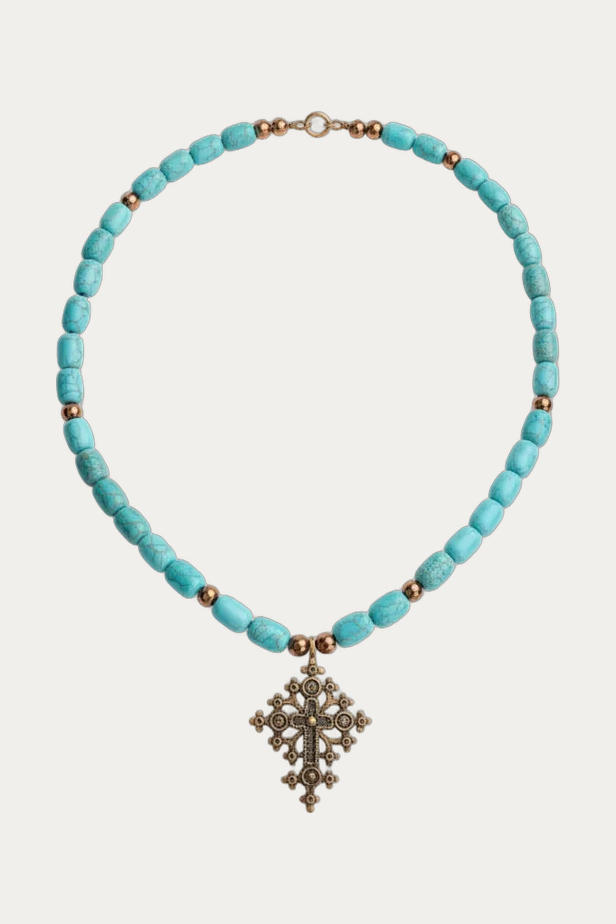 Bronze Cross Pendant & Turquoise Howlite Beaded Necklace by Koza Dereza