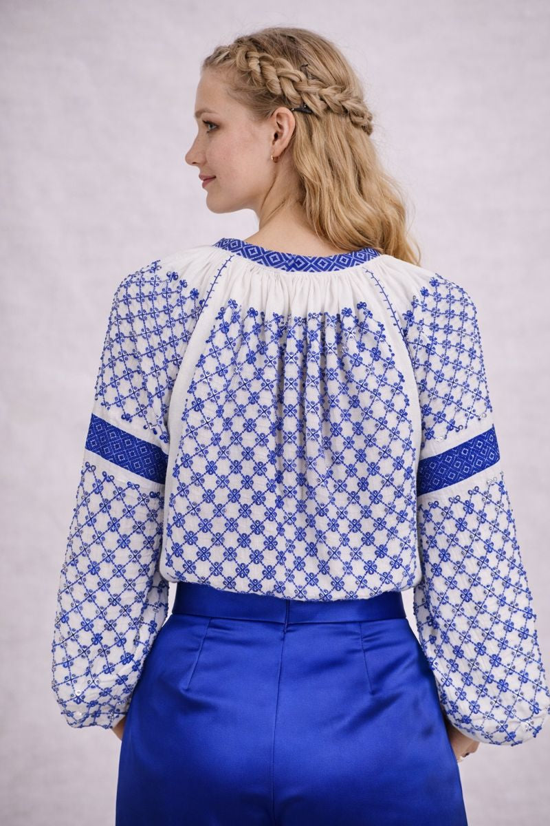 Blue Sequin Romanian Blouse