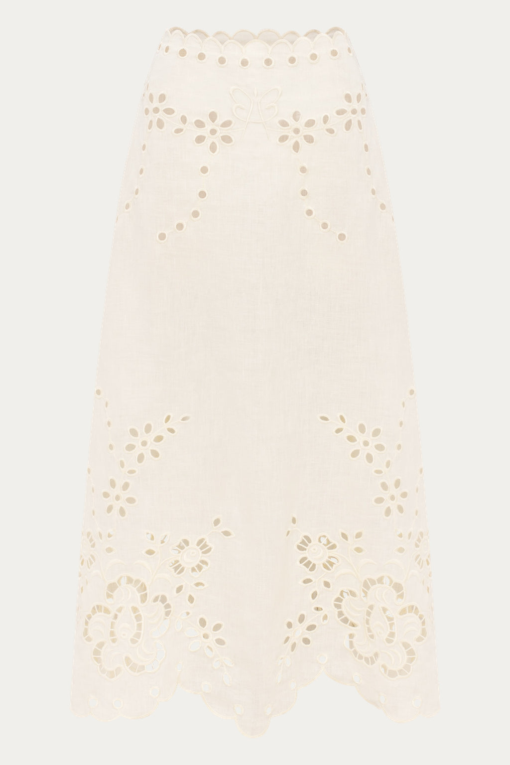 Celestial Garden Midi Richelieu Embroidery Skirt by ANNABO