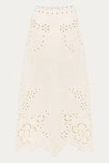 Celestial Garden Midi Richelieu Embroidery Skirt by ANNABO