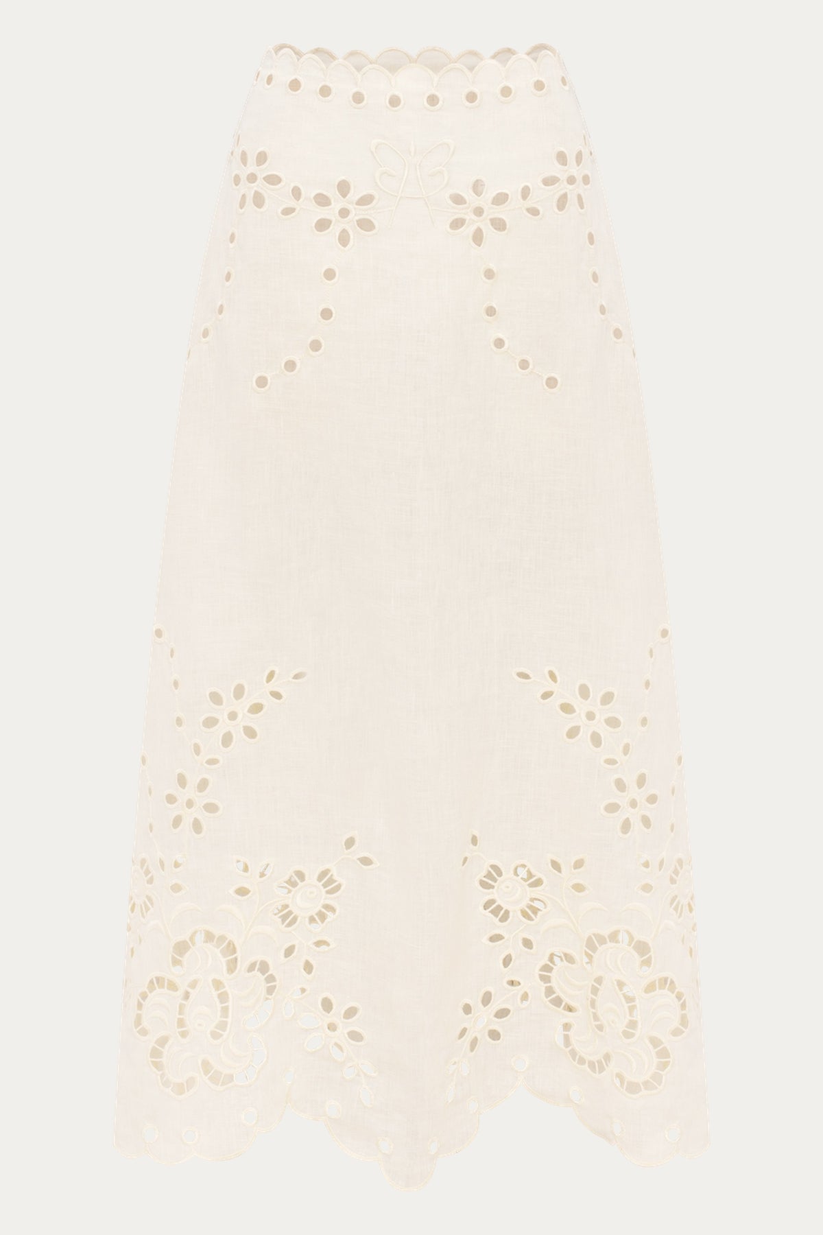 Celestial Garden Midi Richelieu Embroidery Skirt by ANNABO