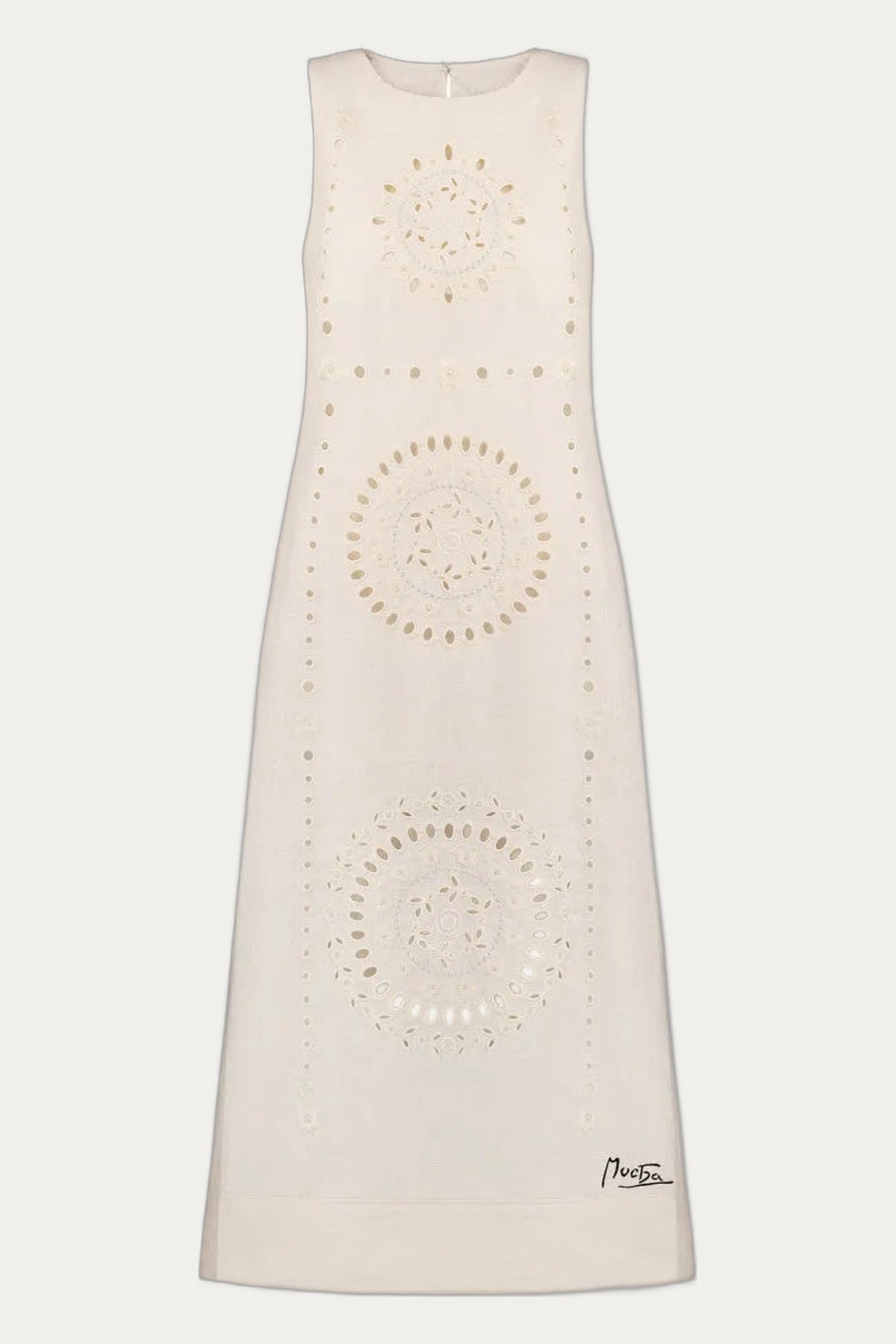 Champenois Richelieu-embroidered ivory linen midi dress by My Sleeping Gypsy