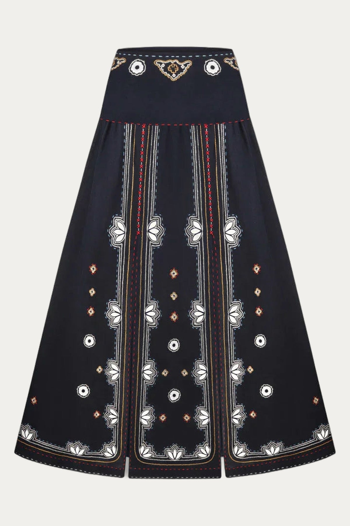 Check Mate Boho Linen Skirt with Embroidery