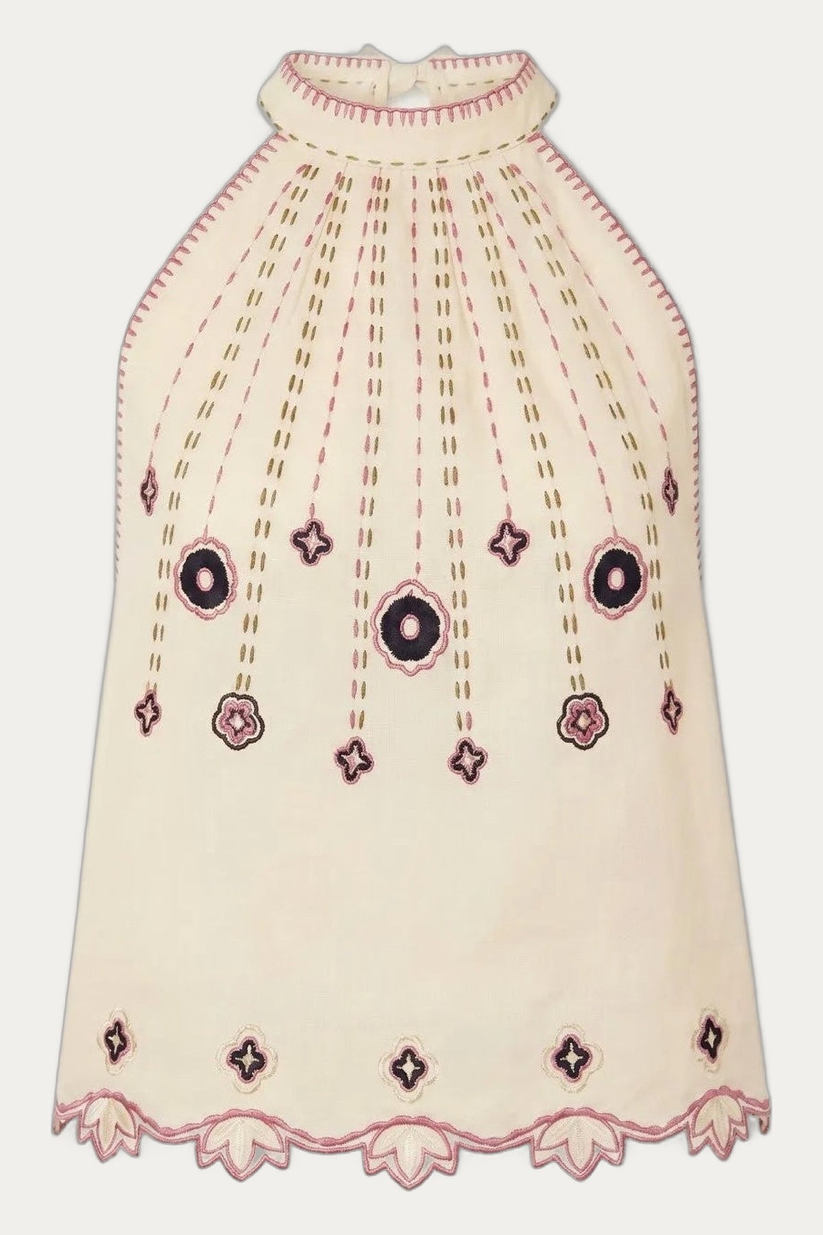 Check mate Richelieu cutwork top in Ivory hand-embroidered  with 24-carat silver beads by My Sleeping Gypsy