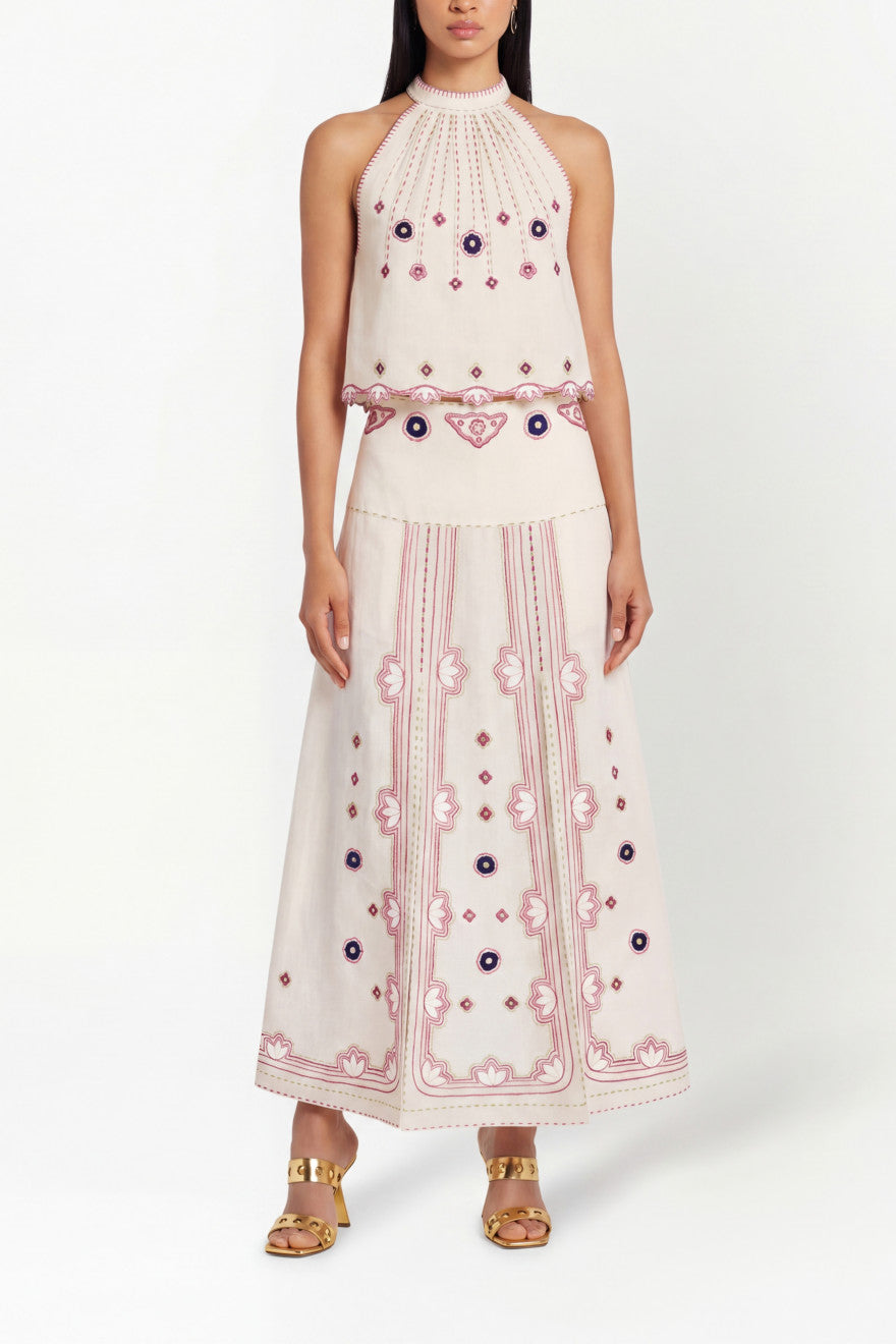 Ivory Richelieu cutwork top with silver-bead neckline, My Sleeping Gypsy