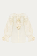 Desert Rose linen Embroidered Blouse in Yvory by ANNABO