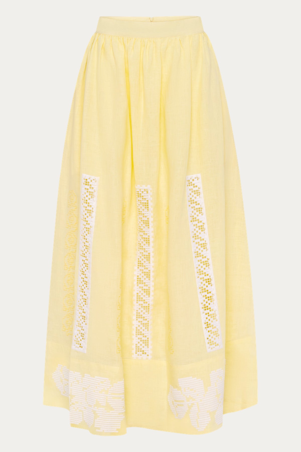 Desert Rose yellow  linen A-Line Maxi Embroidered Cotton Skirt by ANNABO
