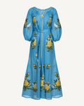 Evelyn light blue floral embroidered linen maxi dress, Foberini