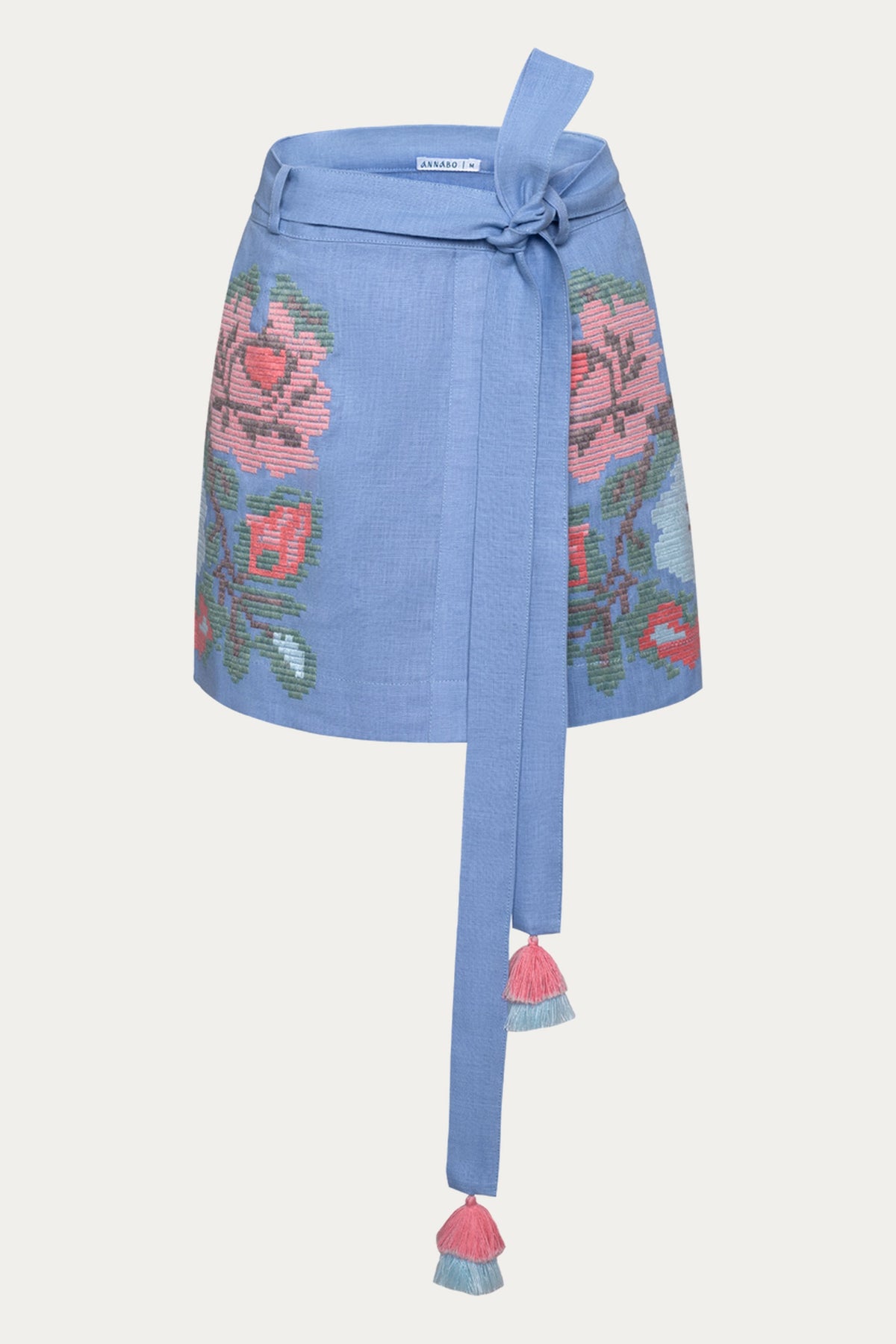 Elysian Whisper Floral Folk Embroidery Mini Skirt by ANNABO