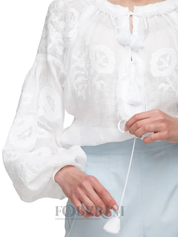 レディース 白リネン手刺繍ブラウス「White Lilly」FOBERINI | スロー