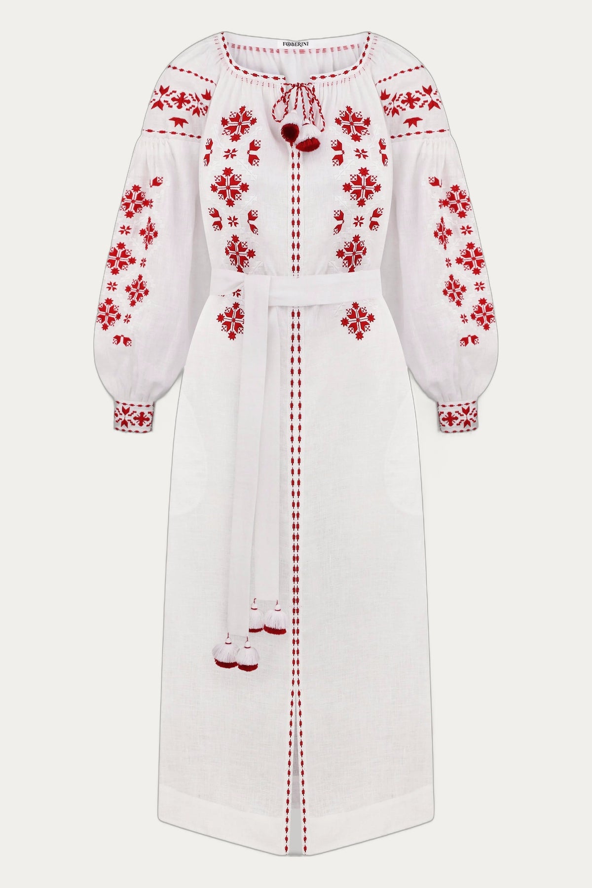 Embroidered Midi Dress Olesya – Traditional Handmade Dress with Artisan Embroidery by Foberini