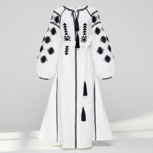 White Geometry embroidered caftan dress