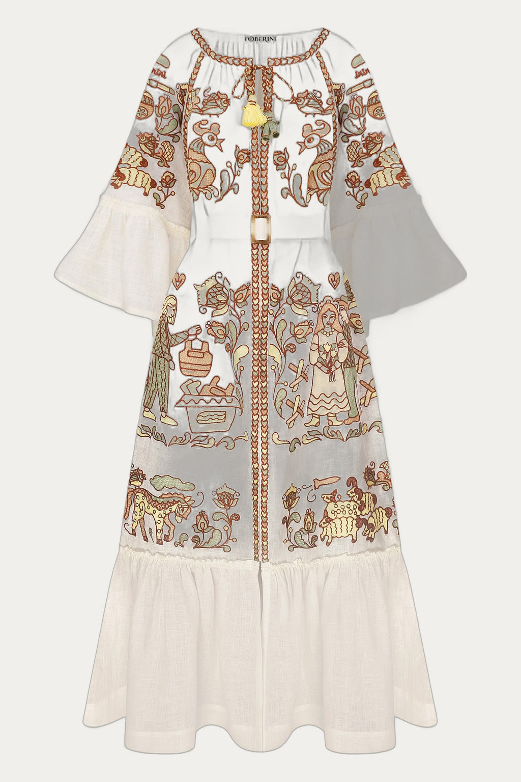 "Embroidery History" Linen Beige Maxi Dress Women FOBERINI by Foberini