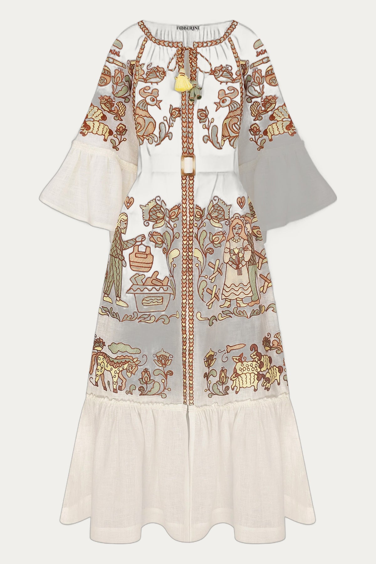 "Embroidery History" Linen Beige Maxi Dress Women FOBERINI by Foberini
