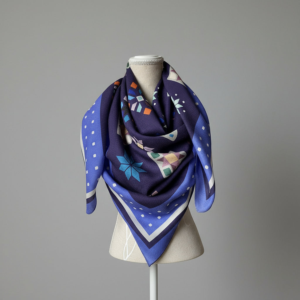 The story of the snowflakes wool and cashmere scarf in blue