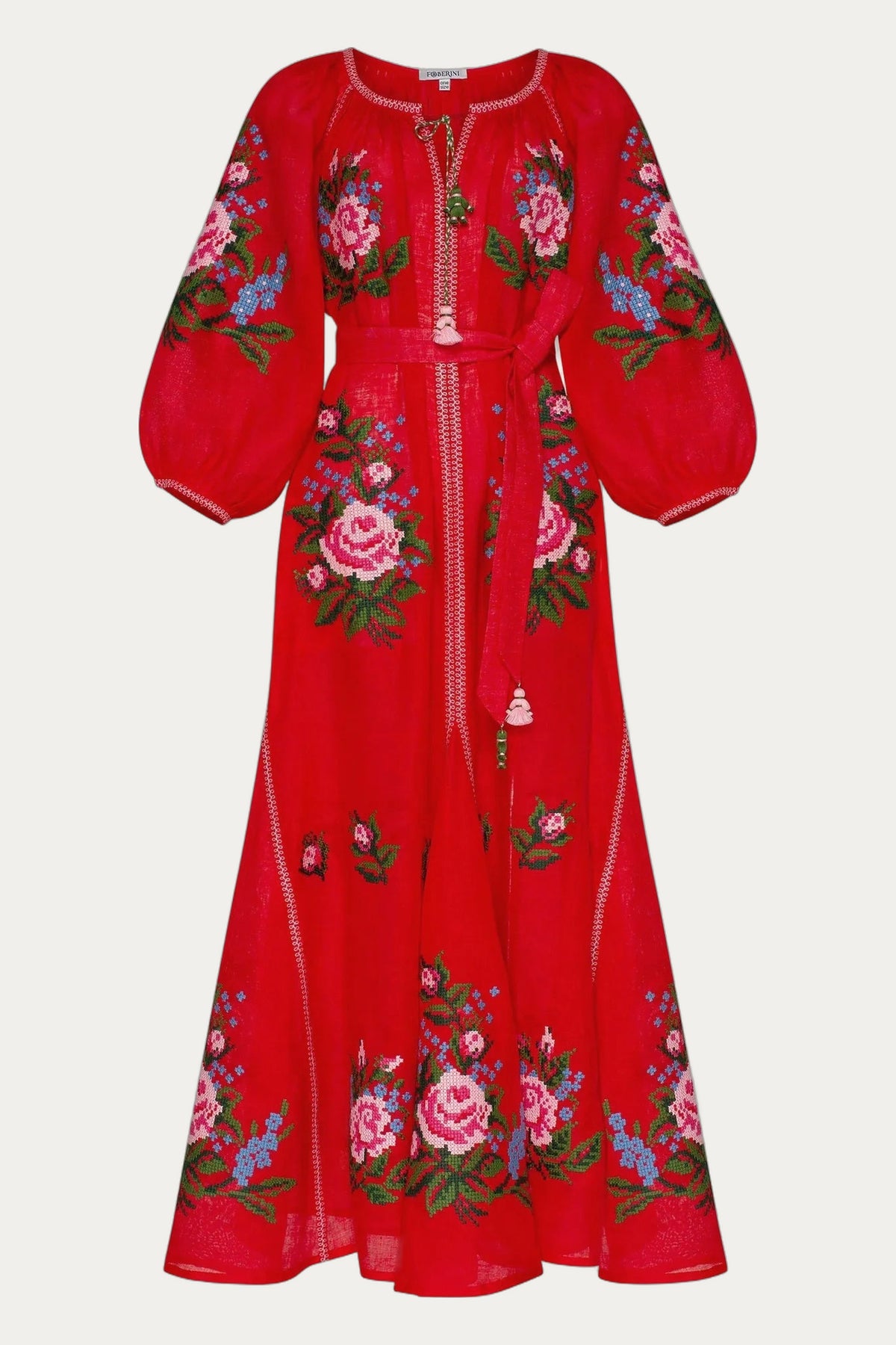 Evelyn cross-stitch embroidered dress in red by Foberini