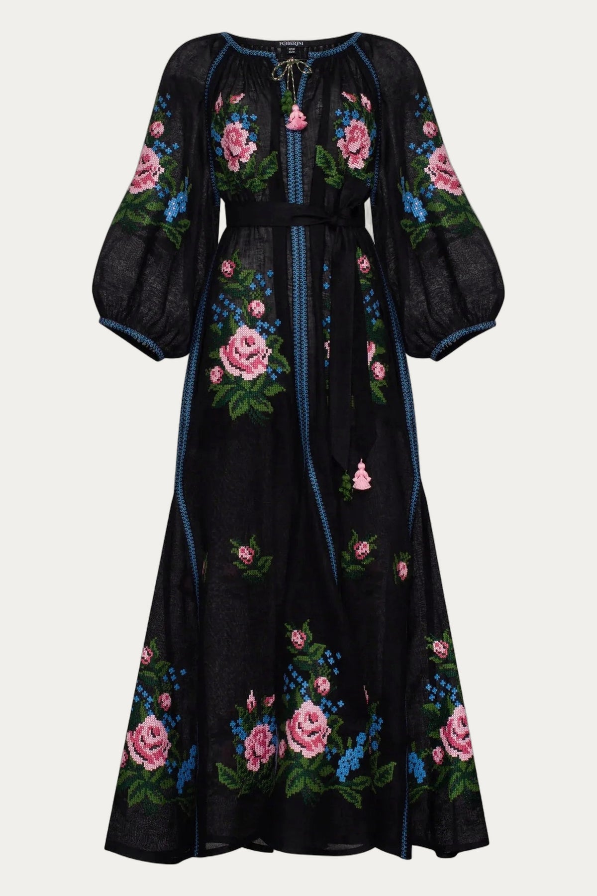 Evelyn Floral Embroidered Black Dress by Foberini