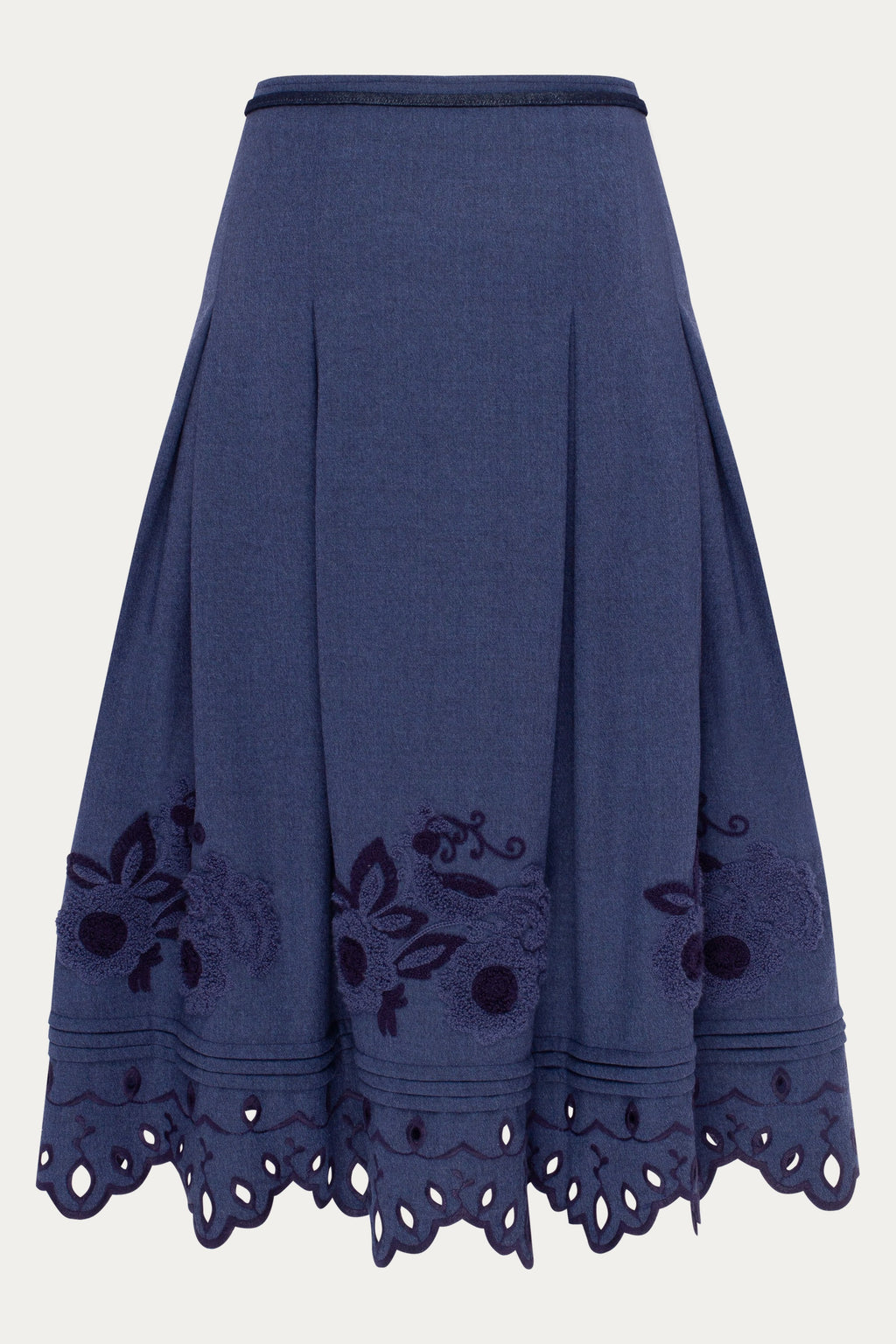 Eylet Embroidered Wool Skirt Midnight Mirage by ANNABO