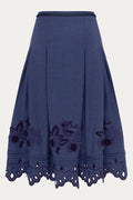 Eylet Embroidered Wool Skirt Midnight Mirage by ANNABO