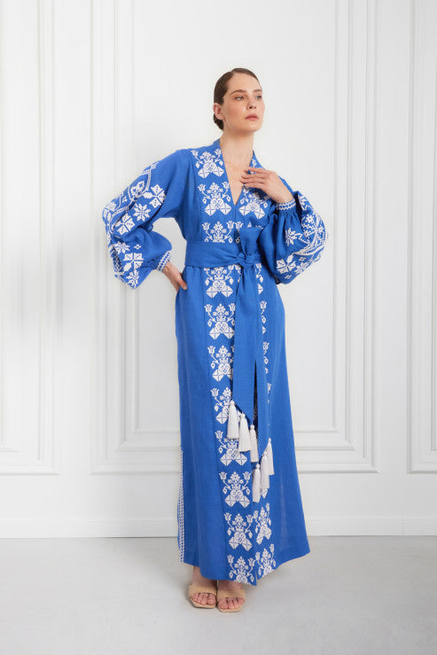 Rochie tip kimono cu broderie „Dimineața ceață”