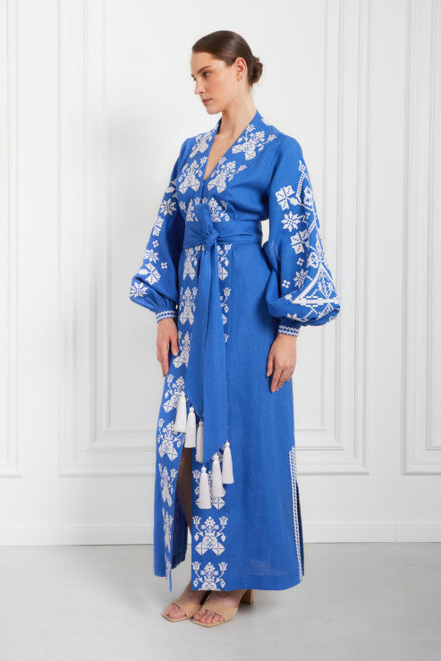Rochie tip kimono cu broderie „Dimineața ceață”
