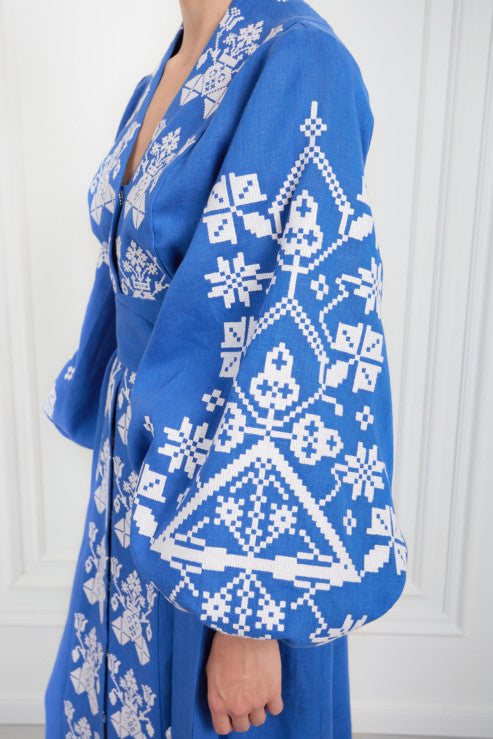 Rochie tip kimono cu broderie „Dimineața ceață”