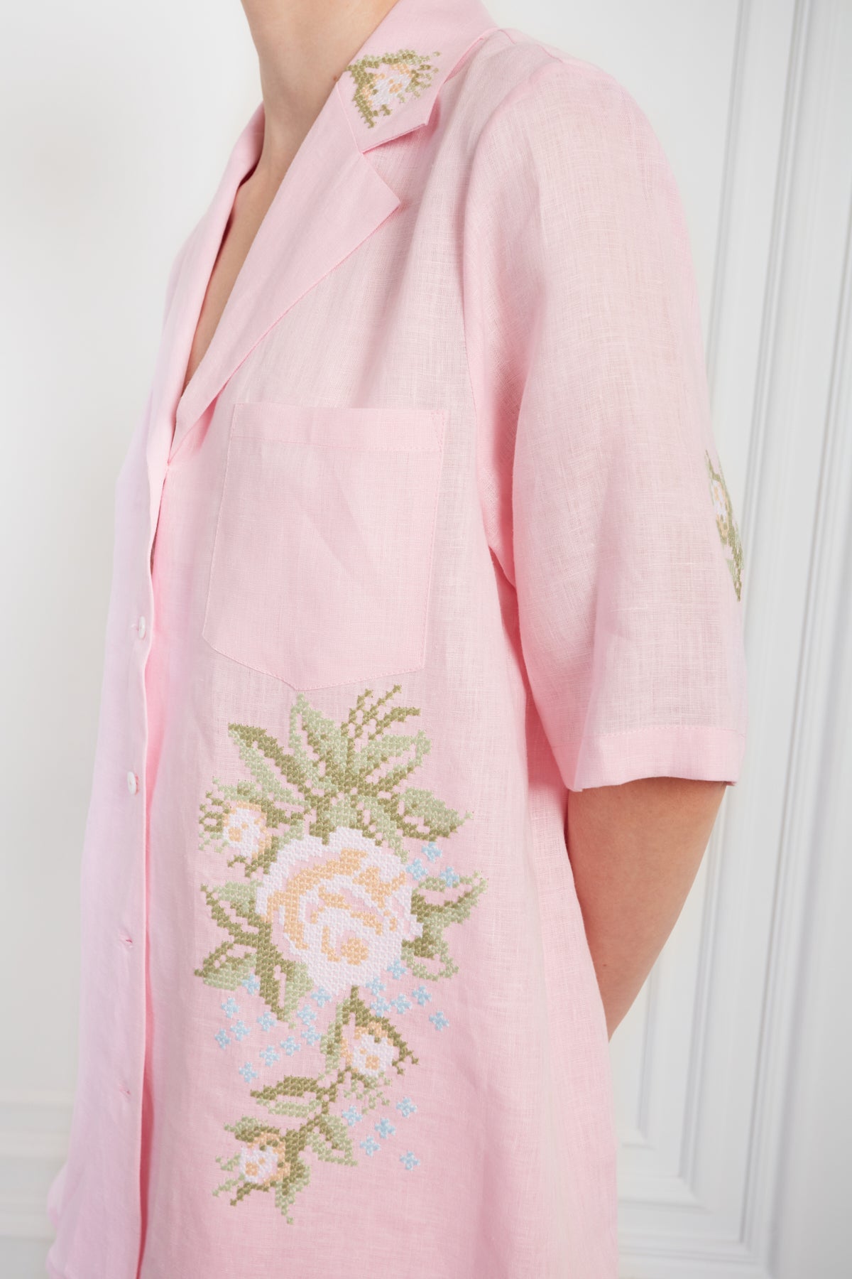 Bohemian linen co-ord styled for summer — embroidered set