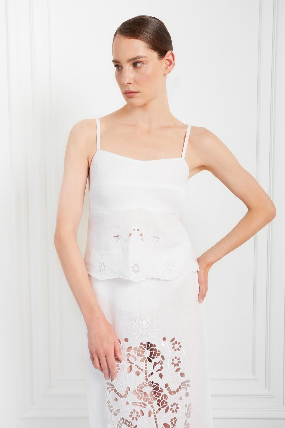 Tree Of Life Embroidered White Cutowork Top