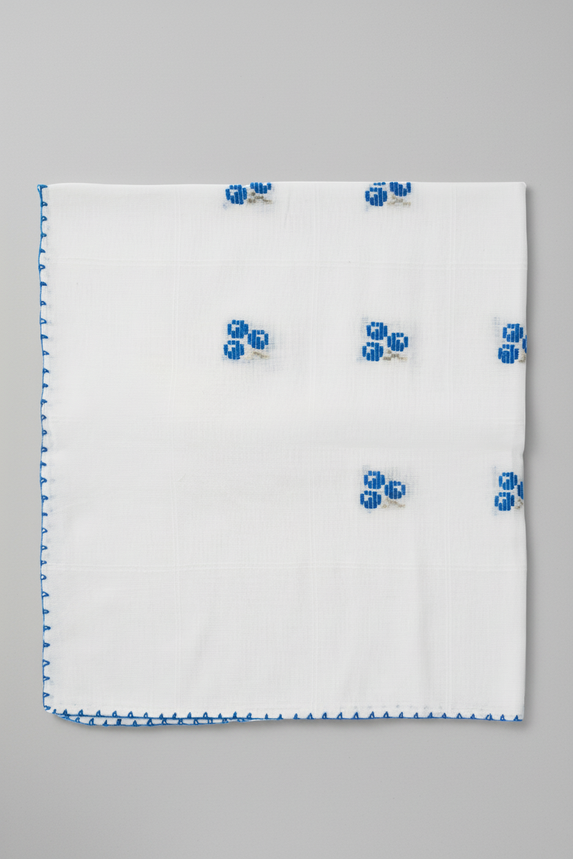 Față de masă brodată manual, albastru-cireș – Unică