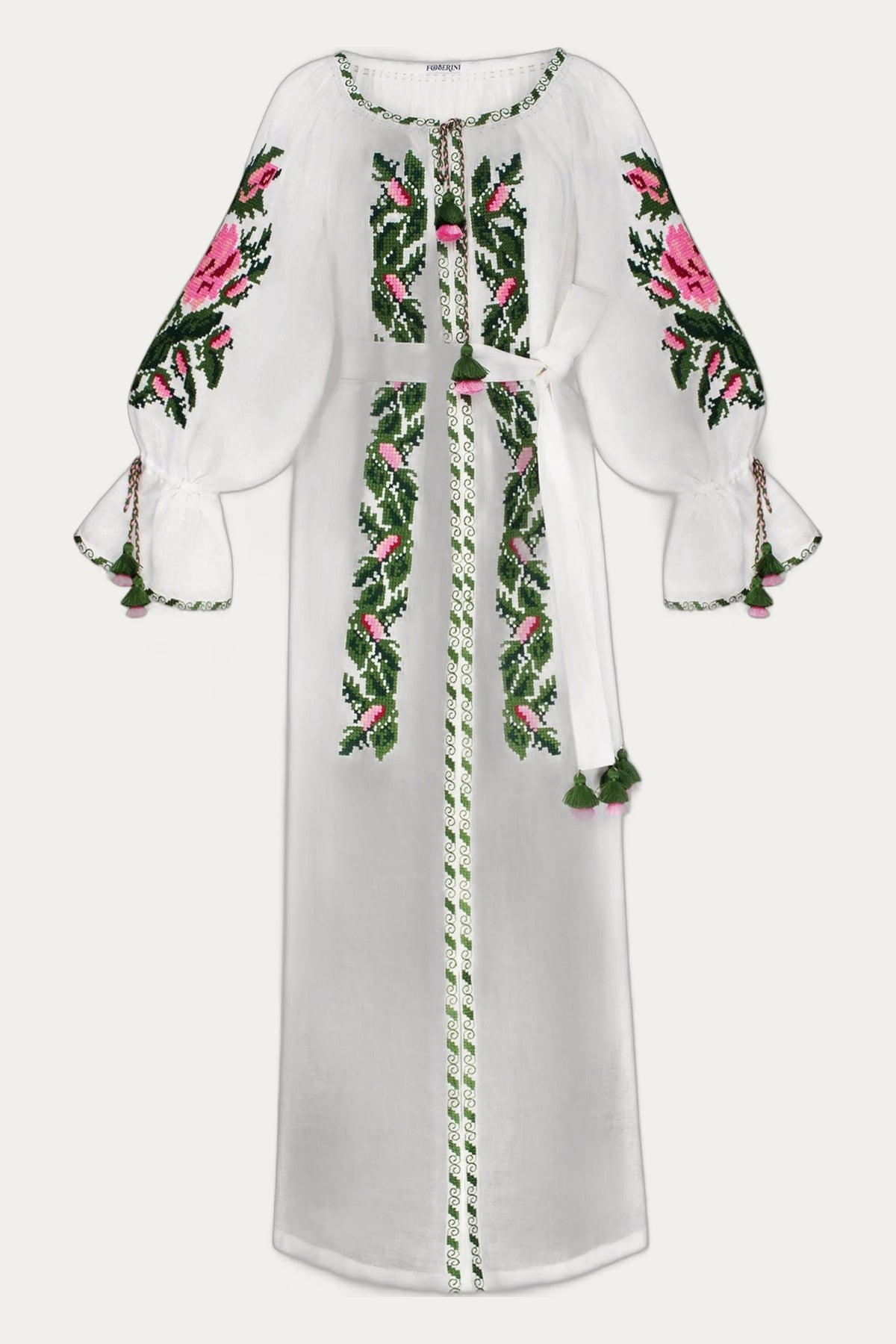 Floral Embroidered White Linen Beach Tunic Dress Foberini by Foberini