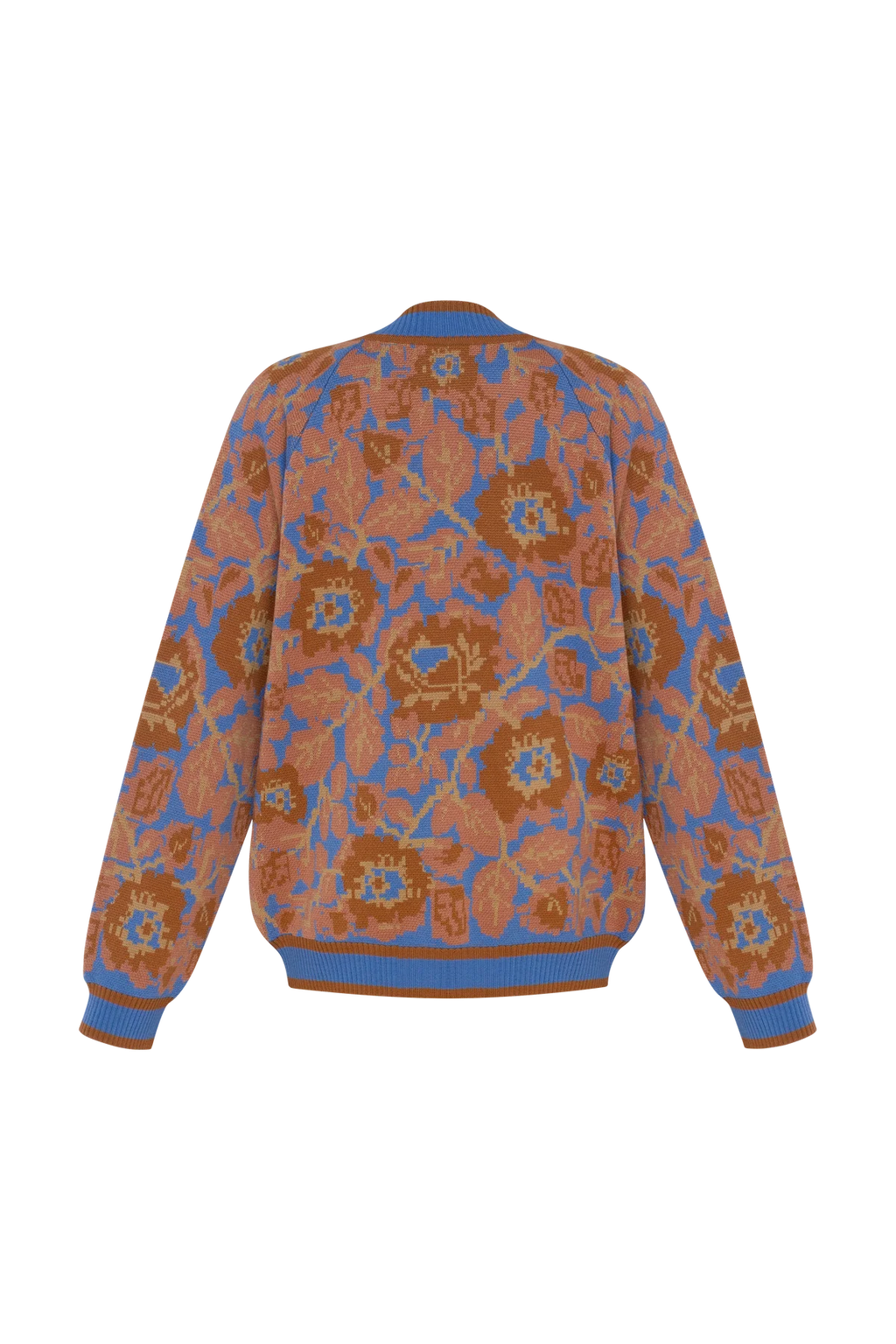 Folk Floral Motif Jacquard Merino Wool Cardigan 'Mirage Bloom'